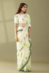 Shop_Thee Modern Roots_Ivory Georgette Print Floral Abstract Saree _Online_at_Aza_Fashions