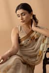 Thee Modern Roots_Beige Chiffon Print Desert Hills Contrast Mystical Saree _Online_at_Aza_Fashions