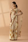 Buy_Thee Modern Roots_Beige Chiffon Print Desert Hills Contrast Mystical Saree _Online_at_Aza_Fashions