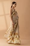 Shop_Thee Modern Roots_Beige Chiffon Print Desert Hills Contrast Mystical Saree _Online_at_Aza_Fashions