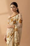 Thee Modern Roots_Beige Chiffon Print Desert Hills Contrast Mystical Saree _at_Aza_Fashions