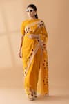 Buy_Thee Modern Roots_Yellow Chiffon Print Mountain Contrast Abstract Saree _at_Aza_Fashions