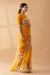 Thee Modern Roots_Yellow Chiffon Print Mountain Contrast Abstract Saree _Online_at_Aza_Fashions