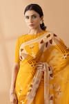 Shop_Thee Modern Roots_Yellow Chiffon Print Mountain Contrast Abstract Saree _Online_at_Aza_Fashions