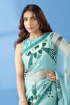 Thee Modern Roots_Blue Chiffon Print Mountain Abstract Contrast Saree _at_Aza_Fashions