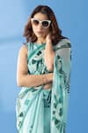 Buy_Thee Modern Roots_Blue Chiffon Print Mountain Abstract Contrast Saree 