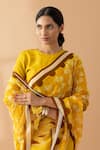 Shop_Thee Modern Roots_Yellow Chiffon Print Petal Floral Saree _at_Aza_Fashions