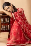 Thee Modern Roots_Pink Chiffon Print Petal Tonal Floral Saree _at_Aza_Fashions