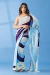 Buy_Thee Modern Roots_Purple Georgette Print Abstract Two Tone Saree _at_Aza_Fashions