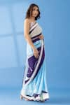 Thee Modern Roots_Purple Georgette Print Abstract Two Tone Saree _Online_at_Aza_Fashions