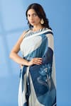 Shop_Thee Modern Roots_Grey Georgette Print Abstract Dual Tone Saree _Online_at_Aza_Fashions