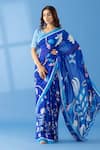 Buy_Thee Modern Roots_Blue Georgette Print Floral Garden Saree _at_Aza_Fashions