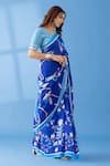 Buy_Thee Modern Roots_Blue Georgette Print Floral Garden Saree _Online_at_Aza_Fashions