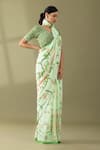 Buy_Thee Modern Roots_Green Georgette Print Floral Flower Garden Saree _Online_at_Aza_Fashions