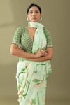 Shop_Thee Modern Roots_Green Georgette Print Floral Flower Garden Saree _Online_at_Aza_Fashions