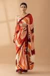 Buy_Thee Modern Roots_Orange Georgette Print Swirl Abstract Saree _at_Aza_Fashions