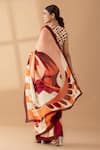 Shop_Thee Modern Roots_Orange Georgette Print Swirl Abstract Saree _at_Aza_Fashions