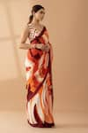 Thee Modern Roots_Orange Georgette Print Swirl Abstract Saree _Online_at_Aza_Fashions