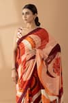 Buy_Thee Modern Roots_Orange Georgette Print Swirl Abstract Saree _Online_at_Aza_Fashions