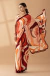 Shop_Thee Modern Roots_Orange Georgette Print Swirl Abstract Saree _Online_at_Aza_Fashions