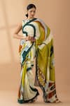 Buy_Thee Modern Roots_Green Georgette Print Abstract Bird Saree _at_Aza_Fashions