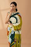 Shop_Thee Modern Roots_Green Georgette Print Abstract Bird Saree _Online_at_Aza_Fashions