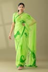 Buy_Thee Modern Roots_Green Chiffon Print Abstract Horse Saree _at_Aza_Fashions