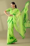 Shop_Thee Modern Roots_Green Chiffon Print Abstract Horse Saree _Online_at_Aza_Fashions