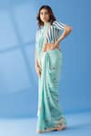 Buy_Thee Modern Roots_Blue Crepe Print Floret Abstract Saree _Online_at_Aza_Fashions