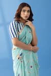 Thee Modern Roots_Blue Crepe Print Floret Abstract Saree _at_Aza_Fashions