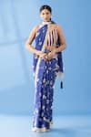 Buy_Thee Modern Roots_Blue Crepe Print Floret Abstract Saree _at_Aza_Fashions