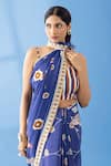 Shop_Thee Modern Roots_Blue Crepe Print Floret Abstract Saree _Online_at_Aza_Fashions