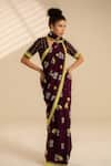 Shop_Thee Modern Roots_Purple Crepe Printed Bird Saree With Unstitched Blouse Piece _at_Aza_Fashions