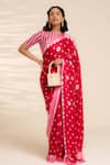 Buy_Thee Modern Roots_Red Satin Georgette Printed Blooming Lotus Saree With Unstitched Blouse Piece _at_Aza_Fashions