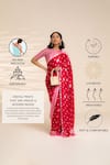 Thee Modern Roots_Red Satin Georgette Printed Blooming Lotus Saree With Unstitched Blouse Piece _Online_at_Aza_Fashions