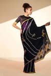 Buy_Thee Modern Roots_Purple Satin Georgette Printed Flower Stripe Saree With Unstitched Blouse Piece _at_Aza_Fashions