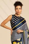 Buy_Thee Modern Roots_Blue Satin Georgette Printed Swirling Floral Saree With Unstitched Blouse Piece _Online_at_Aza_Fashions