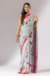 Buy_Thee Modern Roots_Green Crepe Printed Florette Saree _at_Aza_Fashions