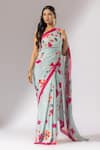 Shop_Thee Modern Roots_Green Crepe Printed Florette Saree _at_Aza_Fashions