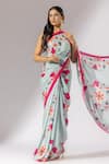 Buy_Thee Modern Roots_Green Crepe Printed Florette Saree _Online_at_Aza_Fashions