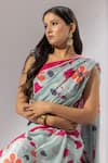 Thee Modern Roots_Green Crepe Printed Florette Saree _at_Aza_Fashions