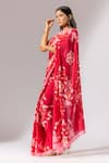 Shop_Thee Modern Roots_Red Crepe Printed Blossom Saree _at_Aza_Fashions