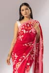 Thee Modern Roots_Red Crepe Printed Blossom Saree _Online_at_Aza_Fashions