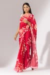 Thee Modern Roots_Red Crepe Printed Blossom Saree _at_Aza_Fashions