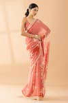 Buy_Thee Modern Roots_Peach Chiffon Printed Polka Dot Saree _Online_at_Aza_Fashions