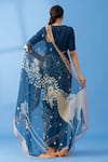 Shop_Thee Modern Roots_Blue Chiffon Printed Polka Dot Floral Saree _at_Aza_Fashions