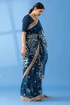 Buy_Thee Modern Roots_Blue Chiffon Printed Polka Dot Floral Saree _Online_at_Aza_Fashions