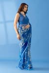 Buy_Thee Modern Roots_Blue Chiffon Printed Geometric Saree _Online_at_Aza_Fashions