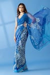 Shop_Thee Modern Roots_Blue Chiffon Printed Geometric Saree _Online_at_Aza_Fashions