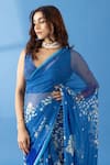 Thee Modern Roots_Blue Chiffon Printed Geometric Saree _at_Aza_Fashions